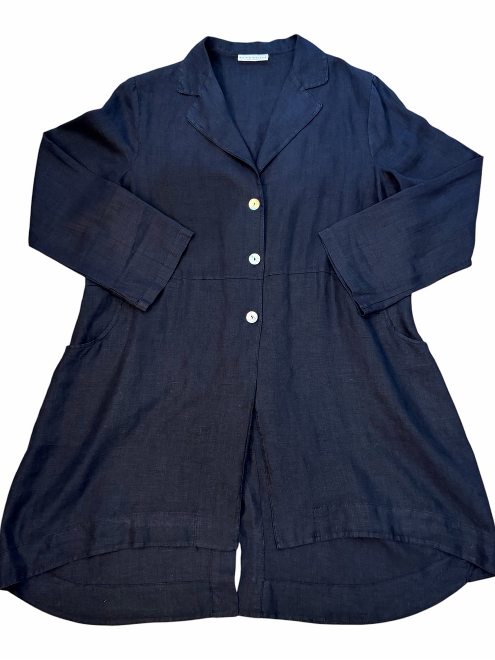 Bryn Walker Jacket Linen Black Mother of Pearl Buttons Pockets Lagenlook Sz Med